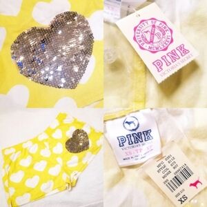 Victoria's Secret PINK Vintage Sequin Bling Heart Boxers Shorts Pajamas PJ NWT